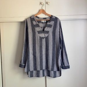 Blue and white stripe chambray tunic